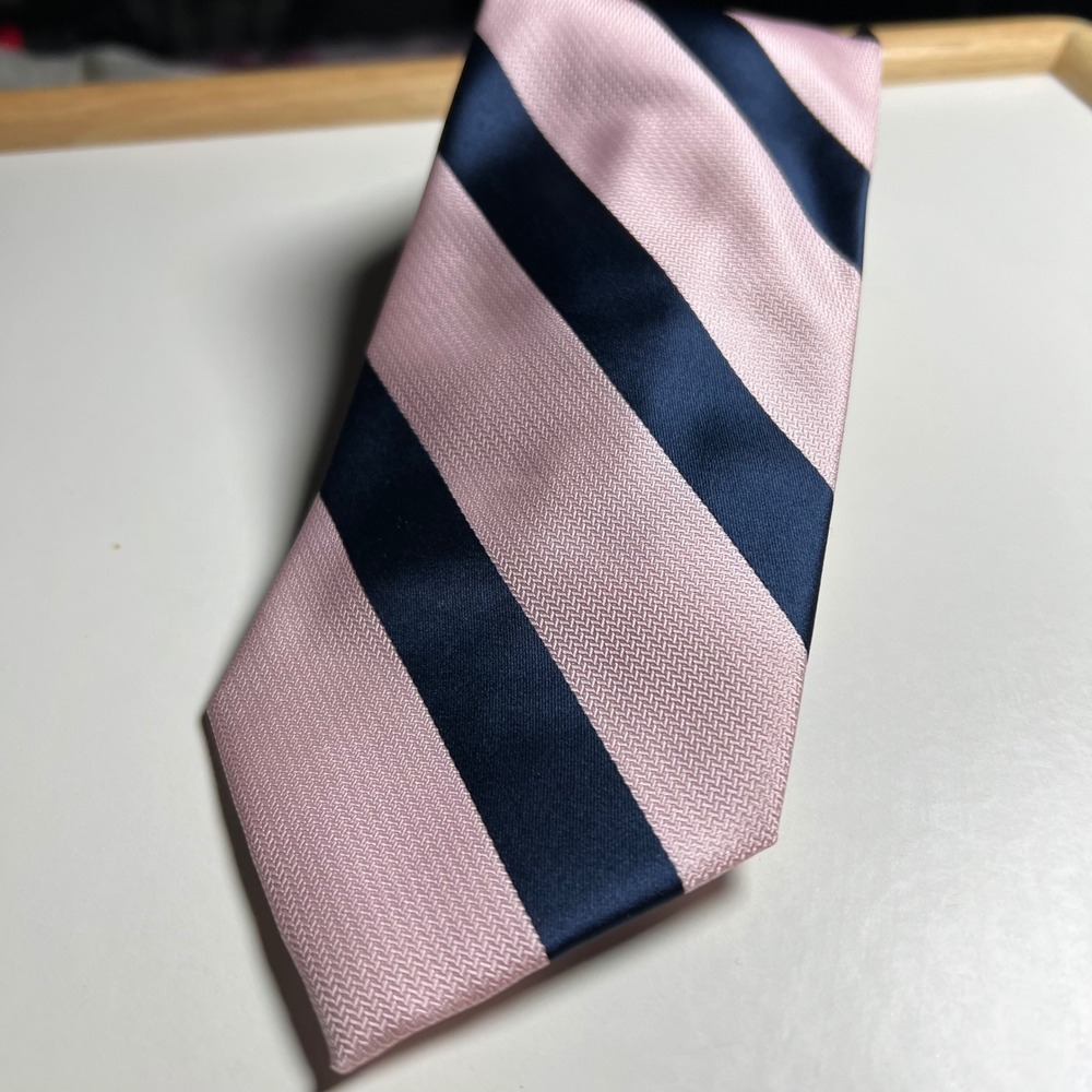 GEORGE Striped Pink Navy‎ Blue Polyester Neck Tie Hand Made